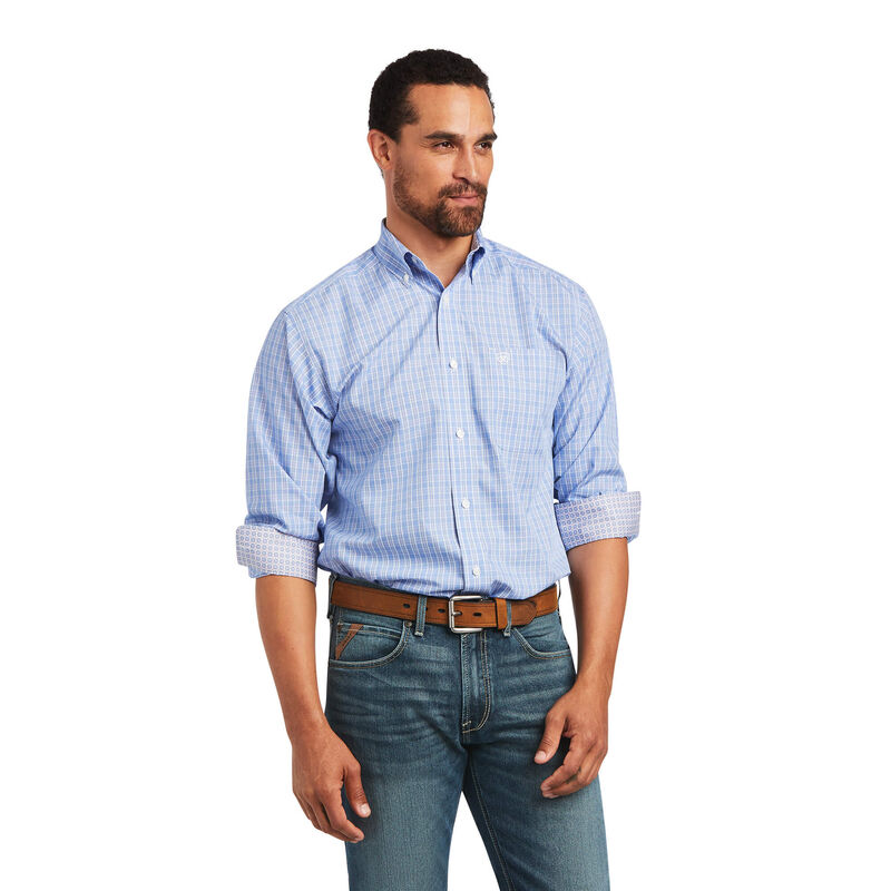 Camisas Ariat Wrinkle Free Noah Fitted Azules Hombre - Chile 672-FJWYPX